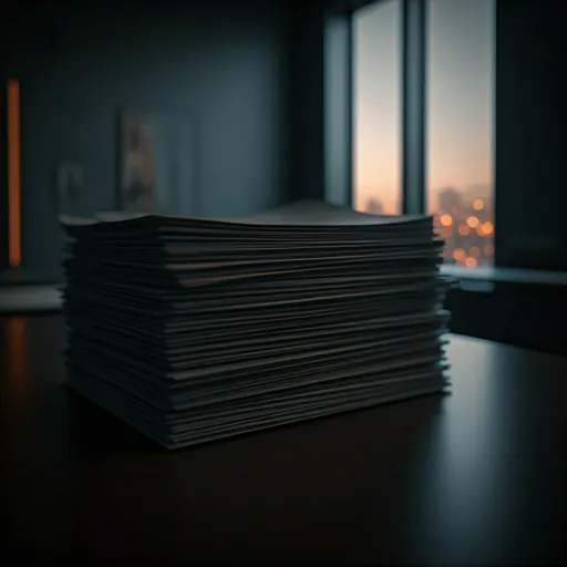 Highlight Translation Firm office in Erbil — moody, high-end corporate interior with documents.